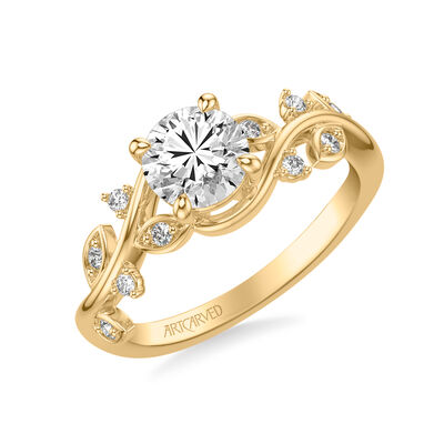 Natural Diamond 1/10ctw. Petal Accent Engagement Ring Setting in 14k Yellow Gold